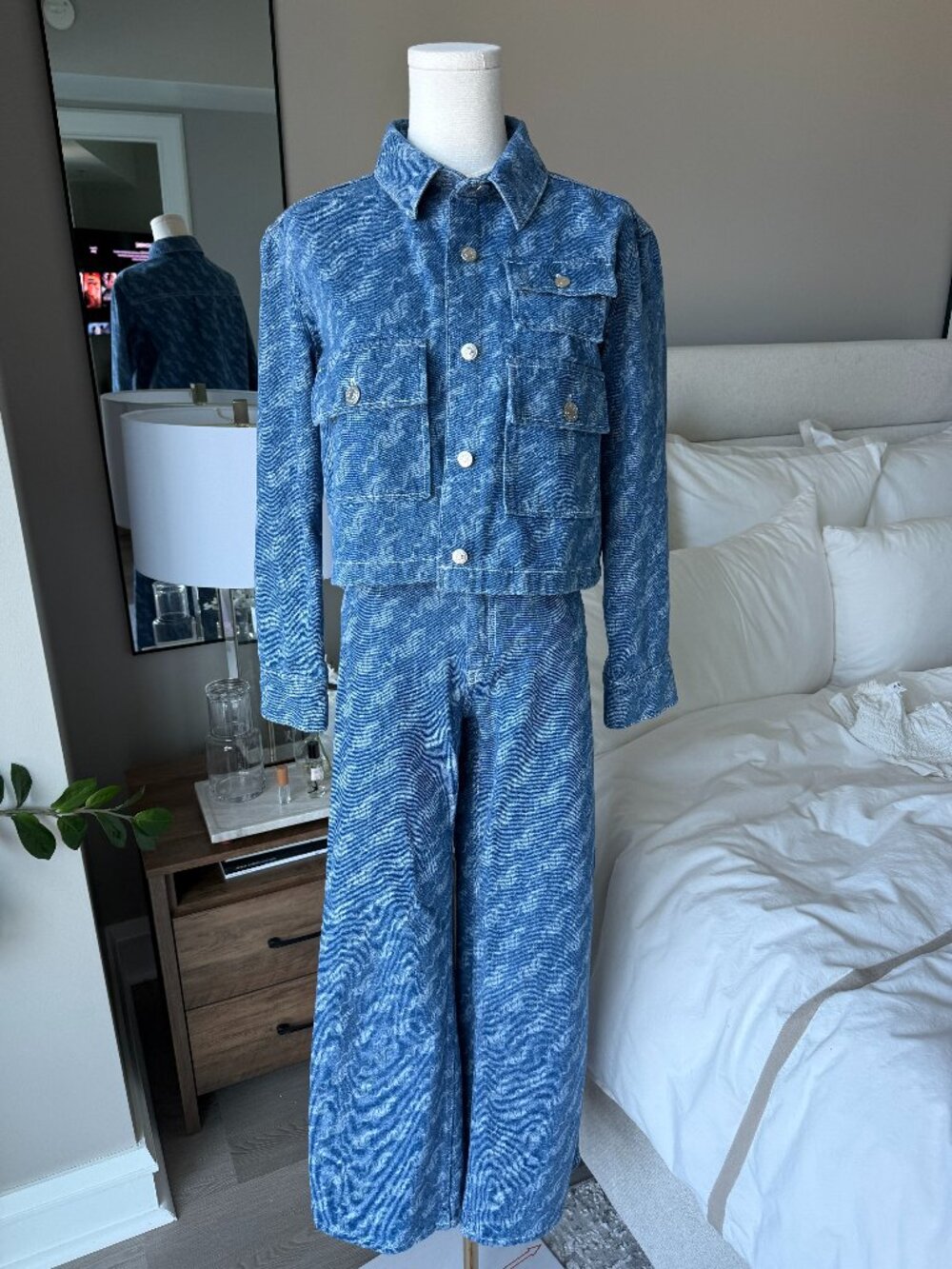 MAJE Logo Motif Denim Jacket and Pants Set